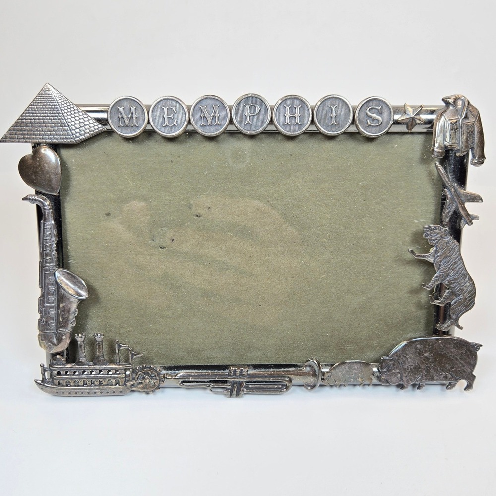 Memphis Tennessee Souvenir Picture Frame Pewter Tone 3D Icons Riverboat Music